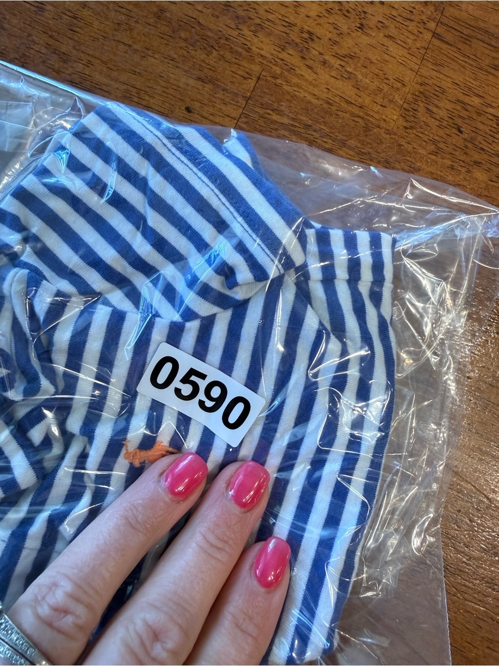 Ralph Lauren Blue & White Striped Polo with Orange Logo kids size 6 months - Picture 5 of 5